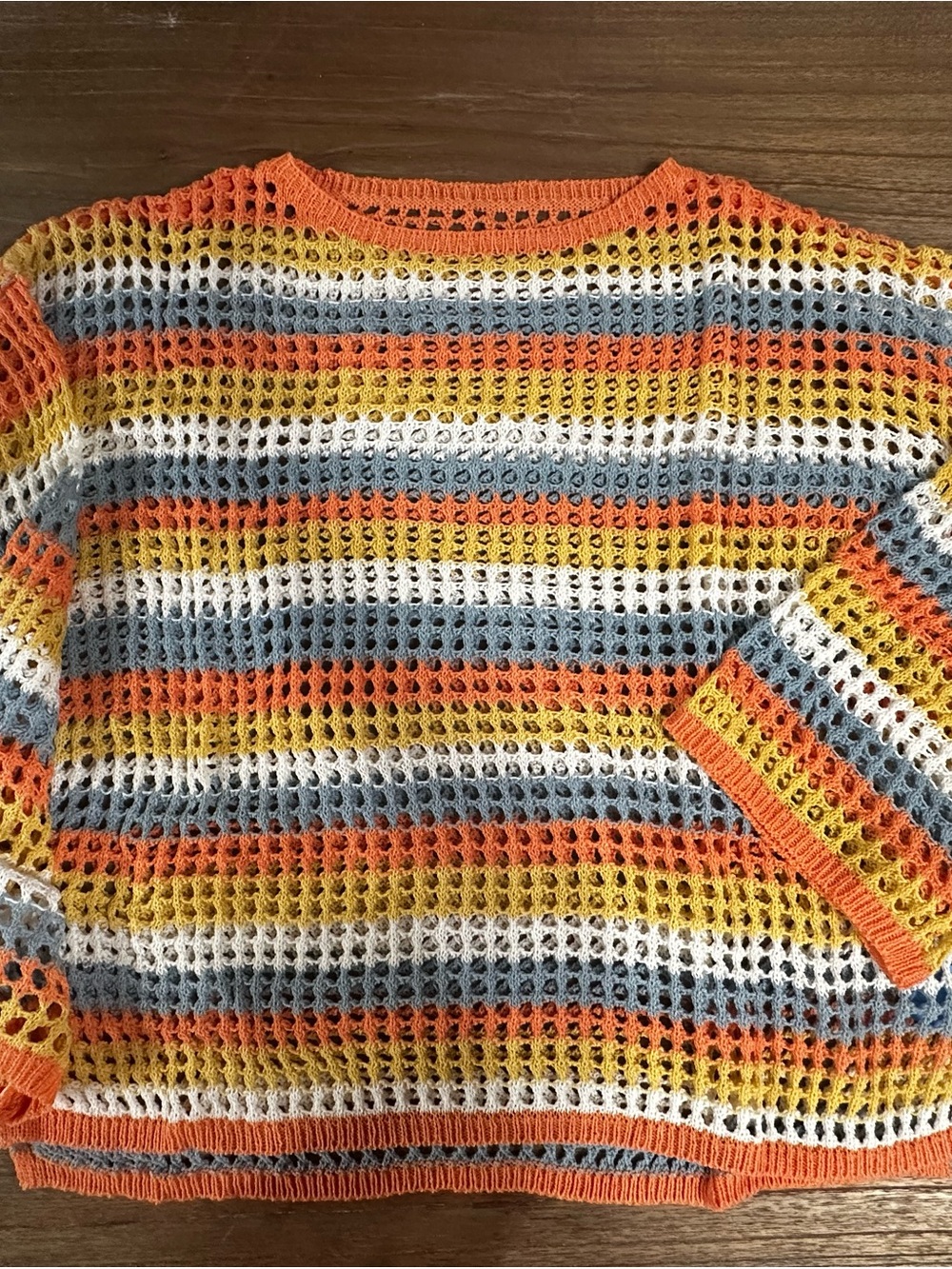 Beach Knit Cover-Up Sweater in Orange, Blue & White - Picture 3 of 5